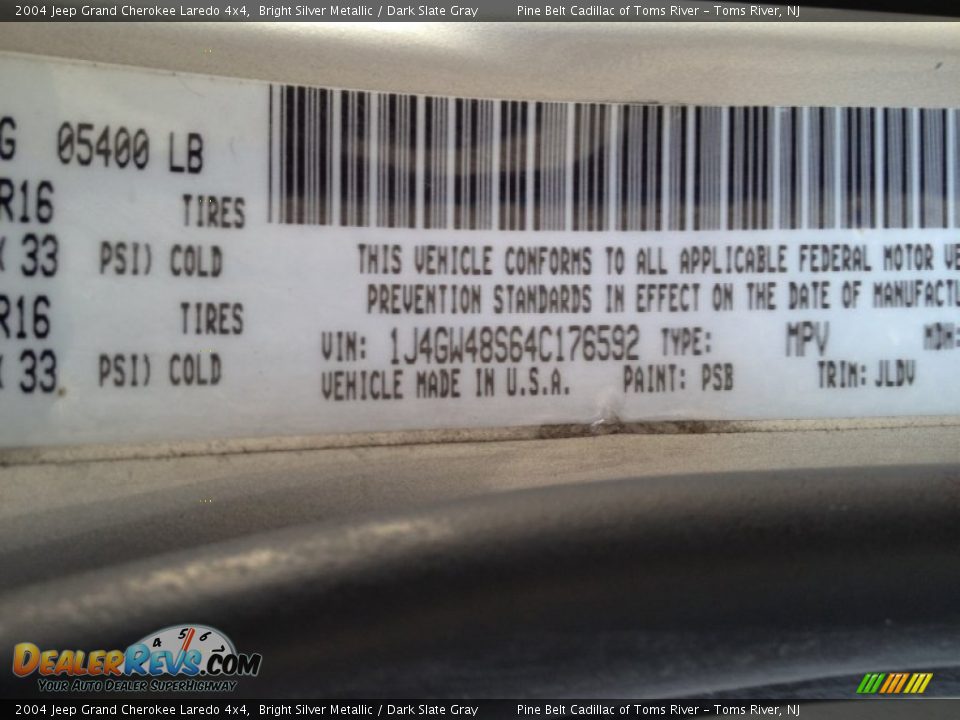 2004 Jeep Grand Cherokee Laredo 4x4 Bright Silver Metallic / Dark Slate Gray Photo #12