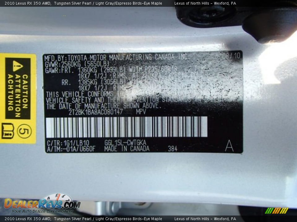 2010 Lexus RX 350 AWD Tungsten Silver Pearl / Light Gray/Espresso Birds-Eye Maple Photo #20