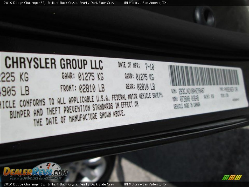 2010 Dodge Challenger SE Brilliant Black Crystal Pearl / Dark Slate Gray Photo #12