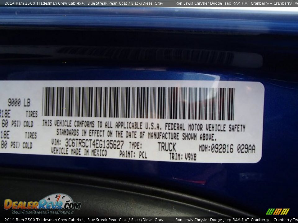 2014 Ram 2500 Tradesman Crew Cab 4x4 Blue Streak Pearl Coat / Black/Diesel Gray Photo #20