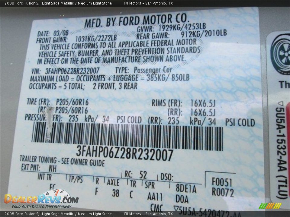 2008 Ford Fusion S Light Sage Metallic / Medium Light Stone Photo #12