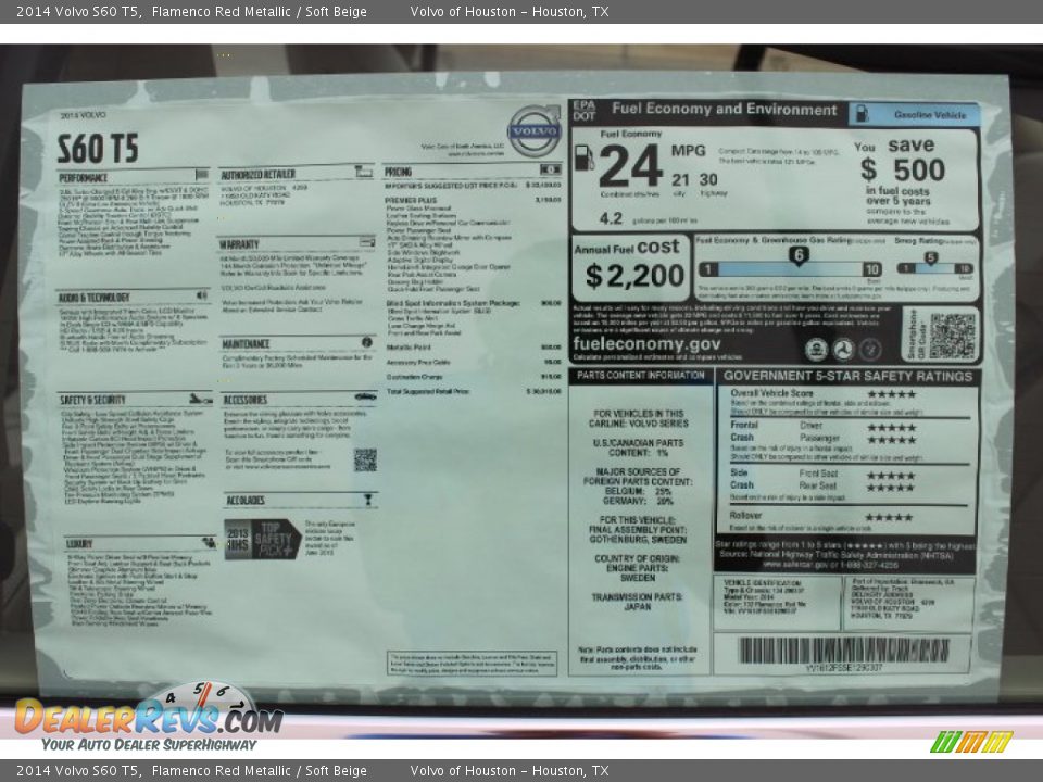 2014 Volvo S60 T5 Window Sticker Photo #32