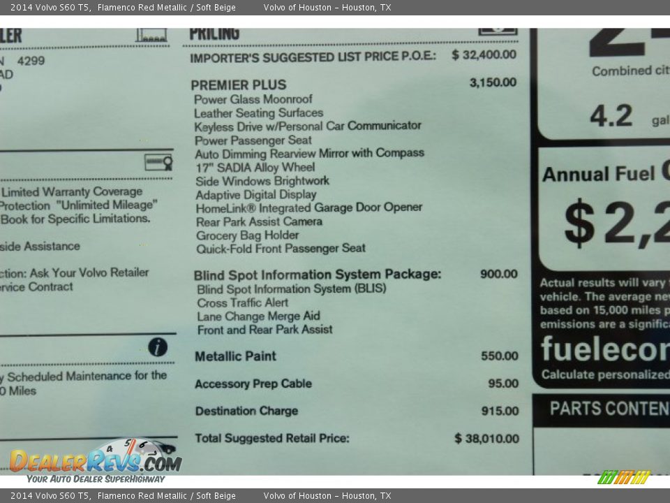 2014 Volvo S60 T5 Window Sticker Photo #33