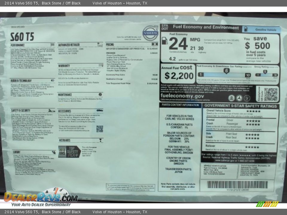 2014 Volvo S60 T5 Window Sticker Photo #30