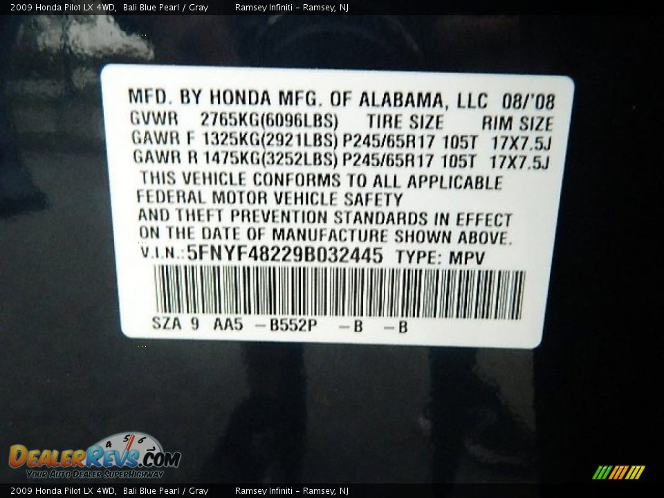 2009 Honda Pilot LX 4WD Bali Blue Pearl / Gray Photo #26