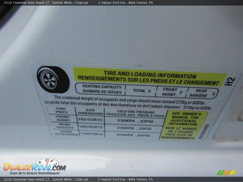 2010 Chevrolet Aveo Aveo5 LT Summit White / Charcoal Photo #23