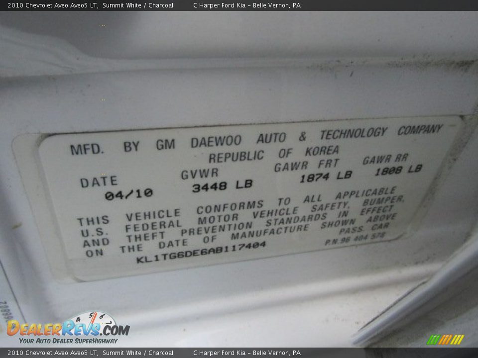 2010 Chevrolet Aveo Aveo5 LT Summit White / Charcoal Photo #24