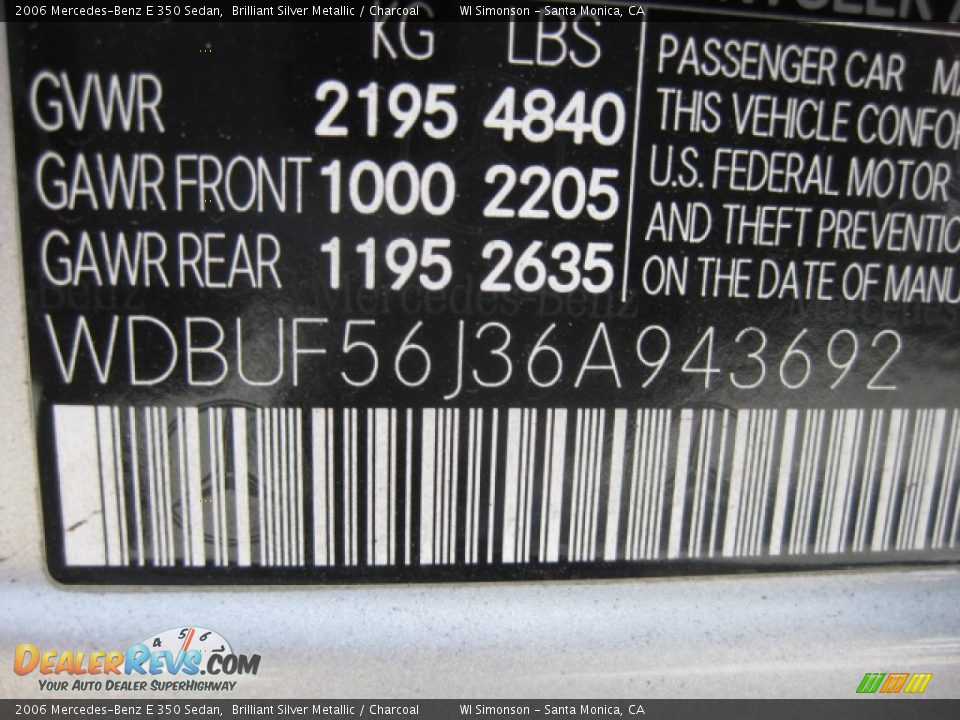 2006 Mercedes-Benz E 350 Sedan Brilliant Silver Metallic / Charcoal Photo #24