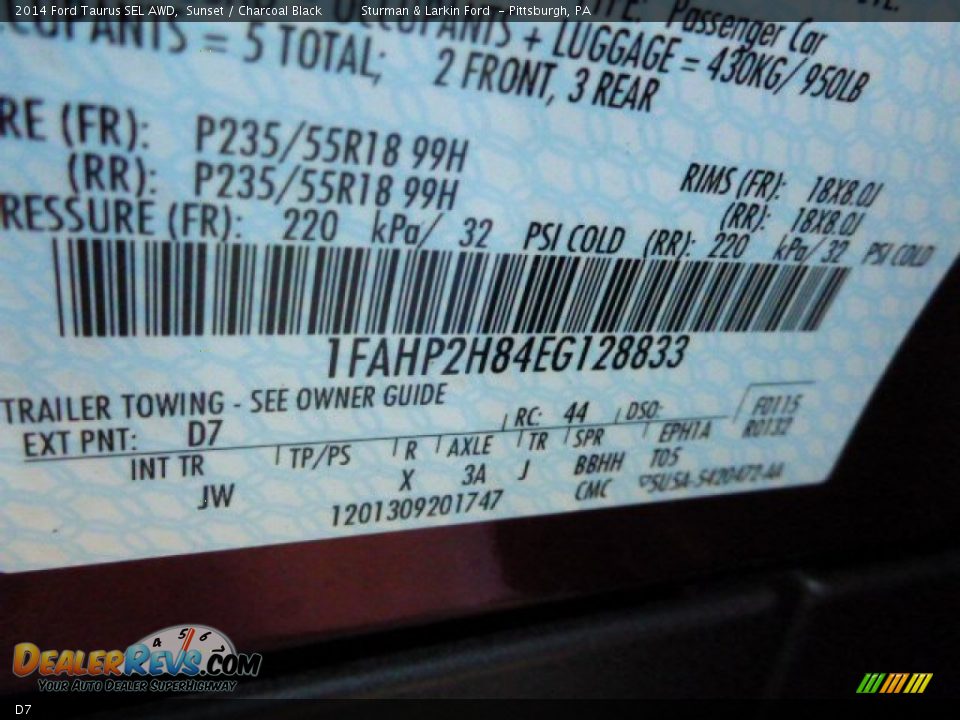 Ford Color Code D7 Sunset