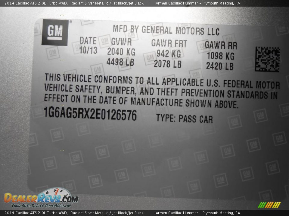 2014 Cadillac ATS 2.0L Turbo AWD Radiant Silver Metallic / Jet Black/Jet Black Photo #14
