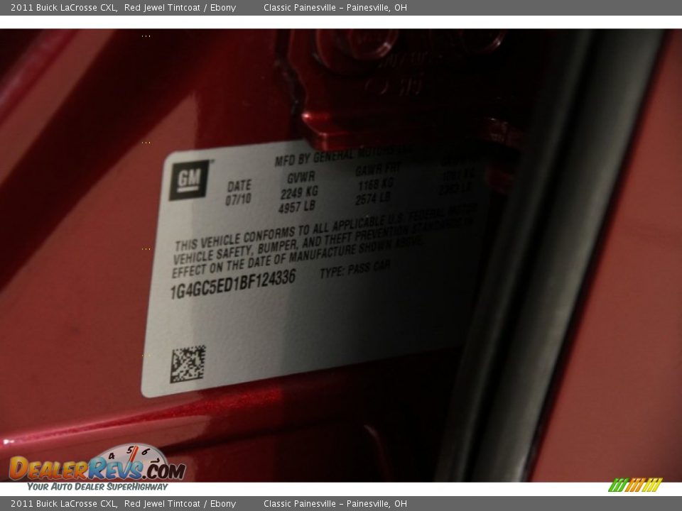 2011 Buick LaCrosse CXL Red Jewel Tintcoat / Ebony Photo #18