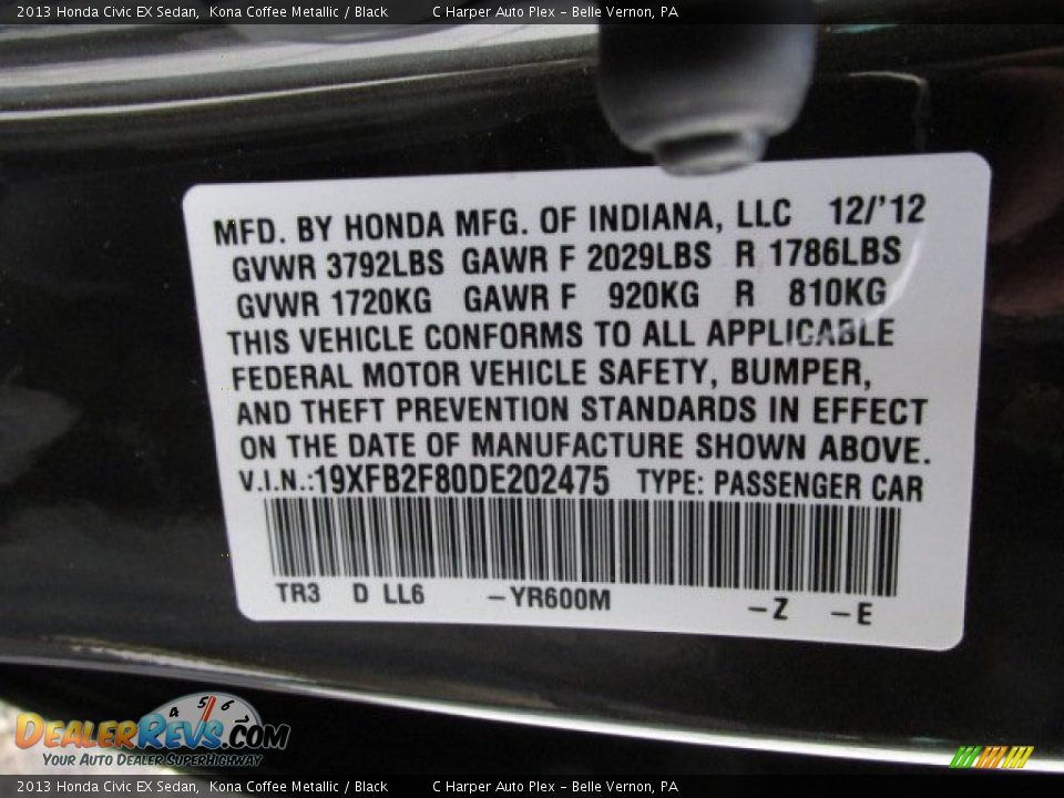 2013 Honda Civic EX Sedan Kona Coffee Metallic / Black Photo #24