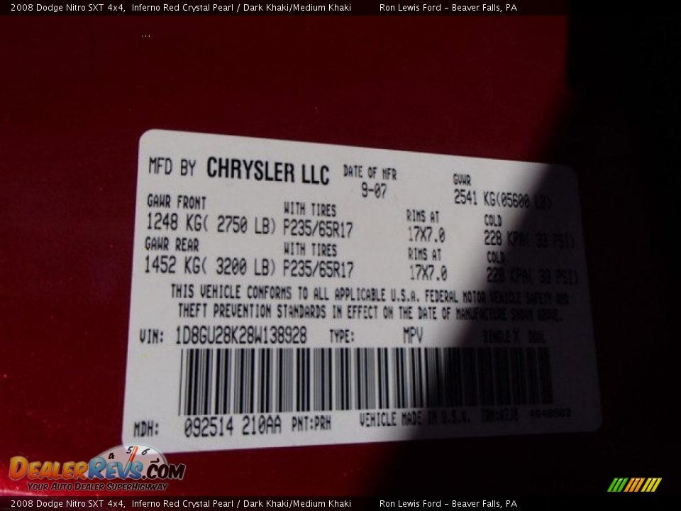 2008 Dodge Nitro SXT 4x4 Inferno Red Crystal Pearl / Dark Khaki/Medium Khaki Photo #20