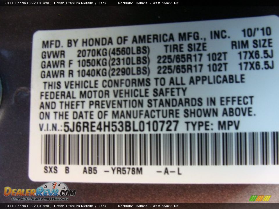 2011 Honda CR-V EX 4WD Urban Titanium Metallic / Black Photo #31