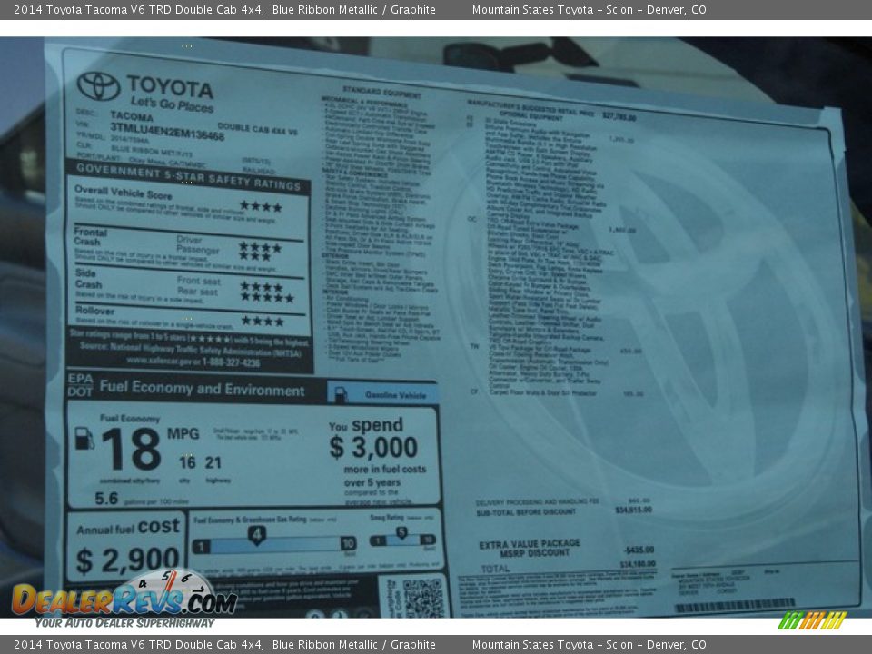 2014 Toyota Tacoma V6 TRD Double Cab 4x4 Blue Ribbon Metallic / Graphite Photo #10