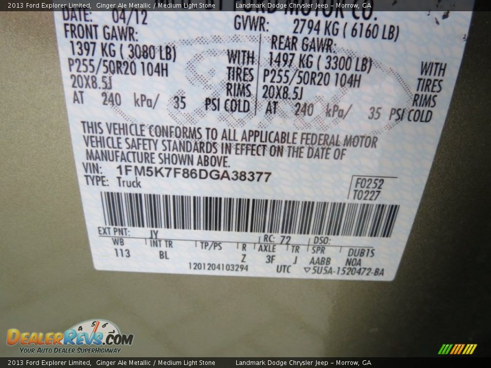 2013 Ford Explorer Limited Ginger Ale Metallic / Medium Light Stone Photo #35