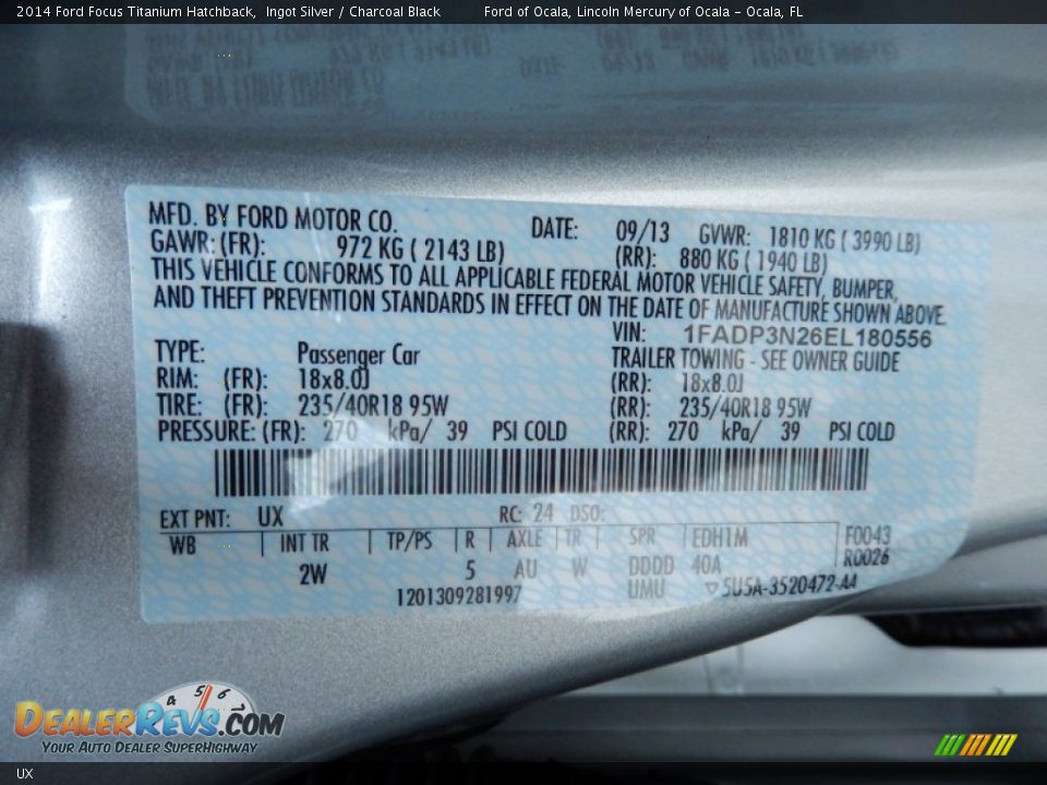 Ford Color Code UX Ingot Silver