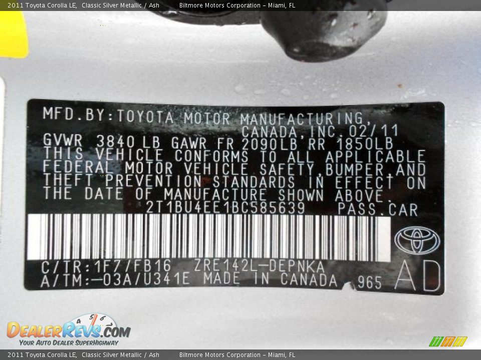 2011 Toyota Corolla LE Classic Silver Metallic / Ash Photo #19