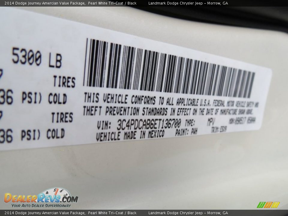 2014 Dodge Journey Amercian Value Package Pearl White Tri-Coat / Black Photo #10