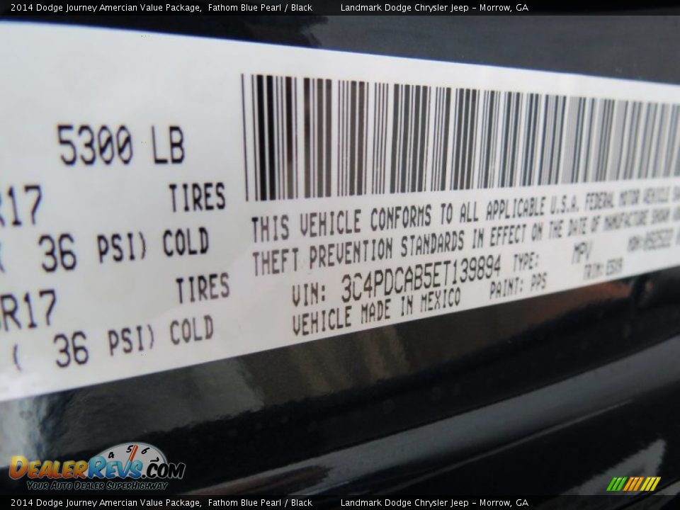 2014 Dodge Journey Amercian Value Package Fathom Blue Pearl / Black Photo #10