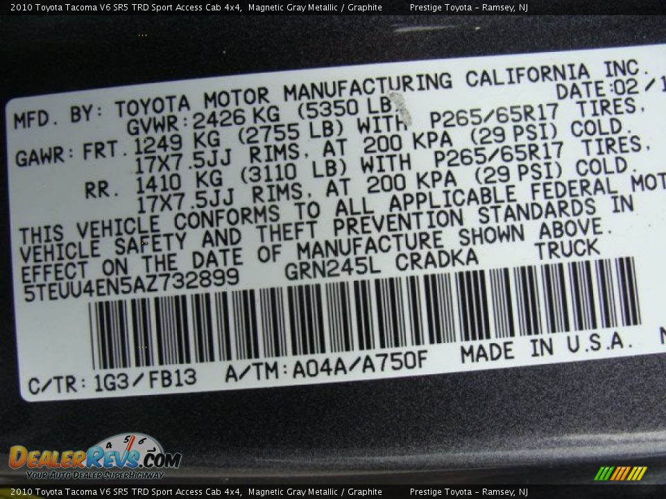 2010 Toyota Tacoma V6 SR5 TRD Sport Access Cab 4x4 Magnetic Gray Metallic / Graphite Photo #15