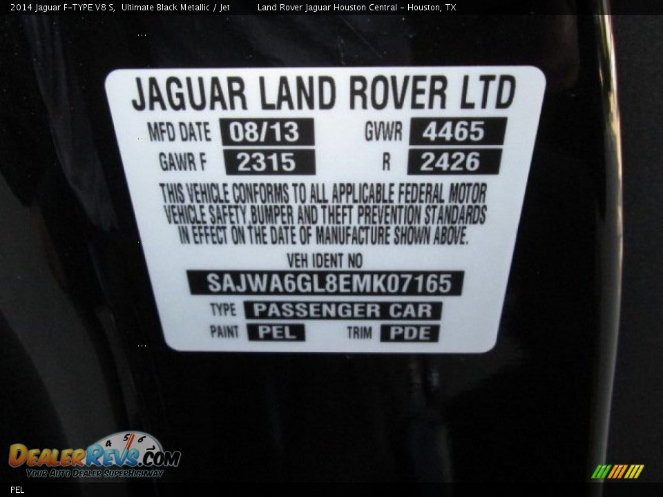 Jaguar Color Code PEL Ultimate Black Metallic