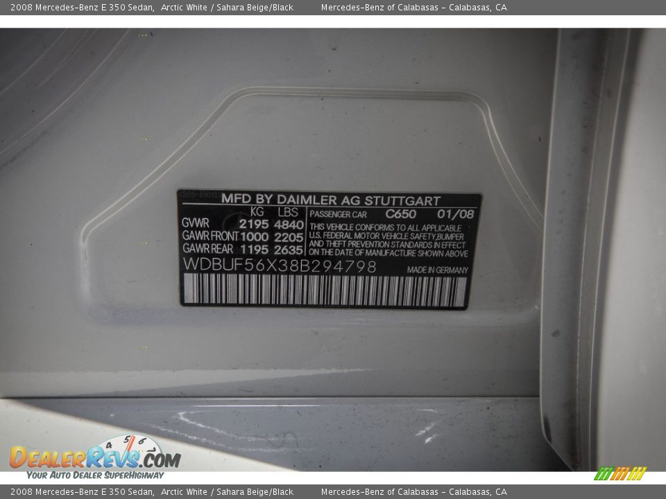 2008 Mercedes-Benz E 350 Sedan Arctic White / Sahara Beige/Black Photo #20