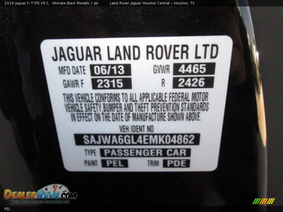 Jaguar Color Code PEL Ultimate Black Metallic