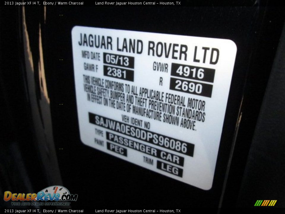 2013 Jaguar XF I4 T Ebony / Warm Charcoal Photo #19