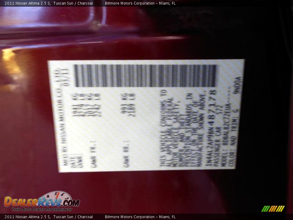 2011 Nissan Altima 2.5 S Tuscan Sun / Charcoal Photo #23