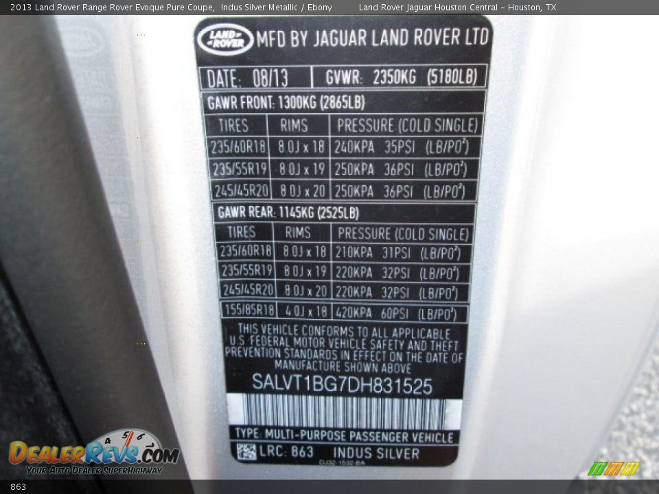 Land Rover Color Code 863 Indus Silver Metallic