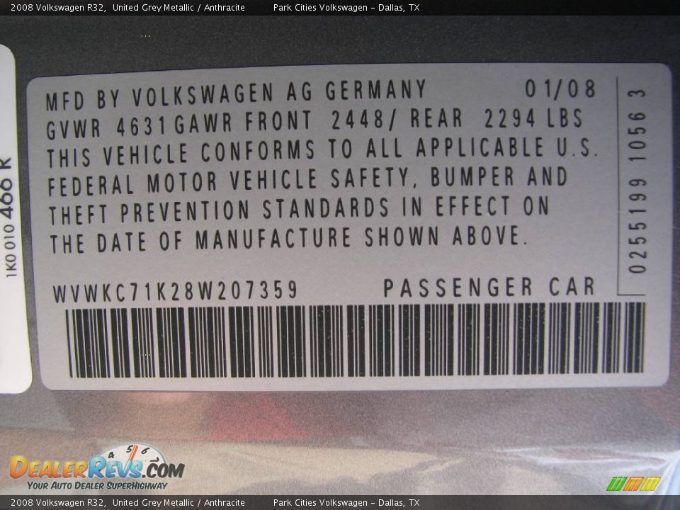 2008 Volkswagen R32 United Grey Metallic / Anthracite Photo #18