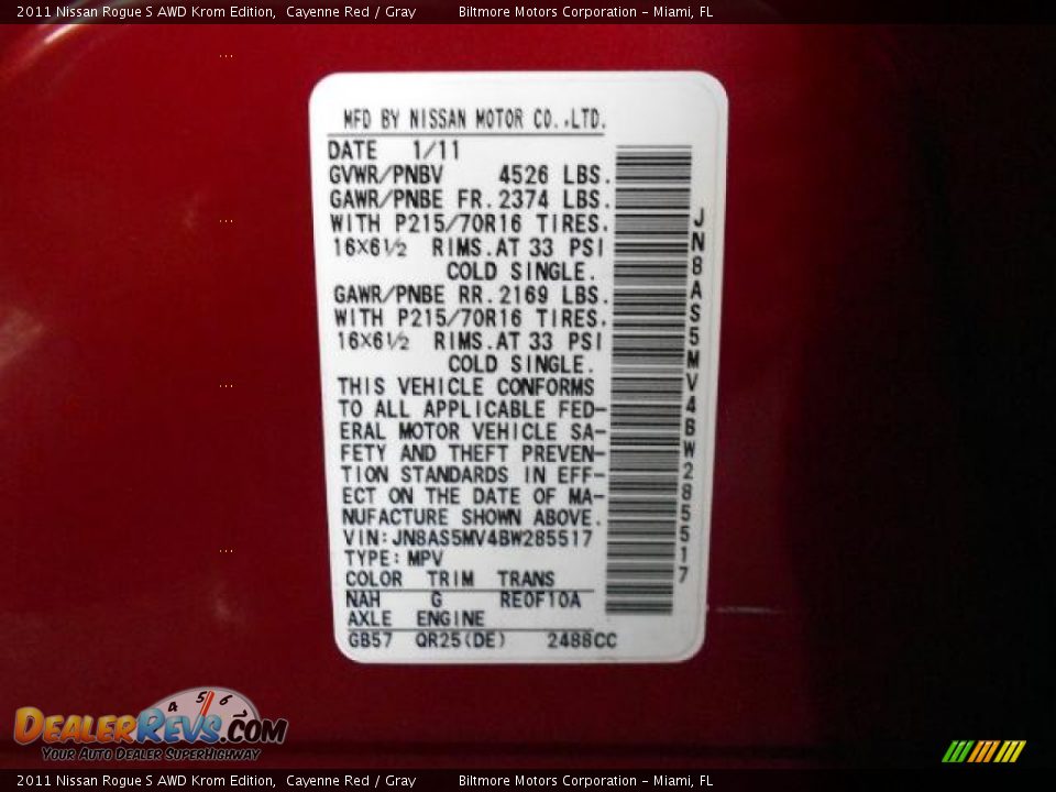 2011 Nissan Rogue S AWD Krom Edition Cayenne Red / Gray Photo #23