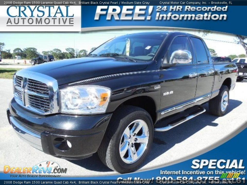 2008 Dodge Ram 1500 Laramie Quad Cab 4x4 Brilliant Black Crystal Pearl / Medium Slate Gray Photo #1