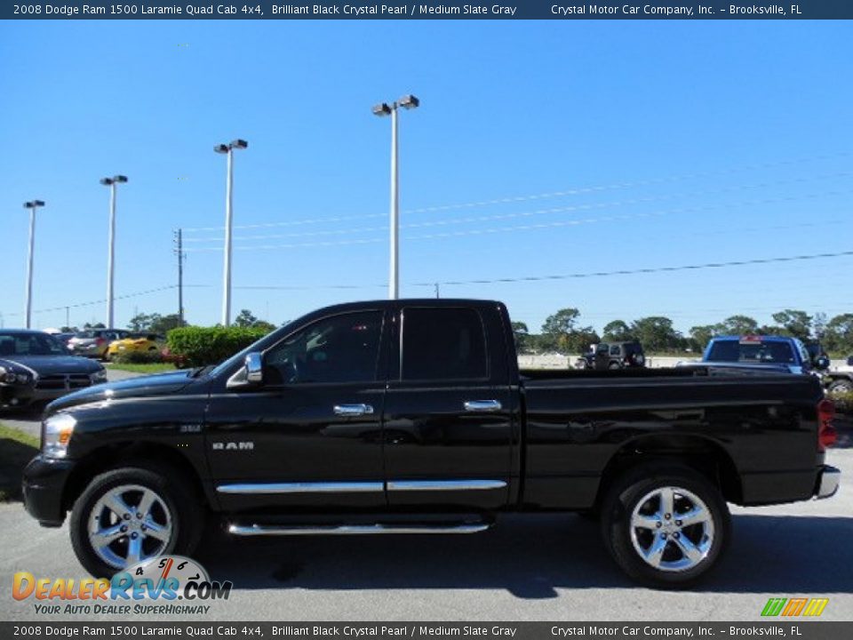 2008 Dodge Ram 1500 Laramie Quad Cab 4x4 Brilliant Black Crystal Pearl / Medium Slate Gray Photo #2