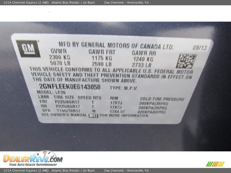 2014 Chevrolet Equinox LS AWD Atlantis Blue Metallic / Jet Black Photo #19