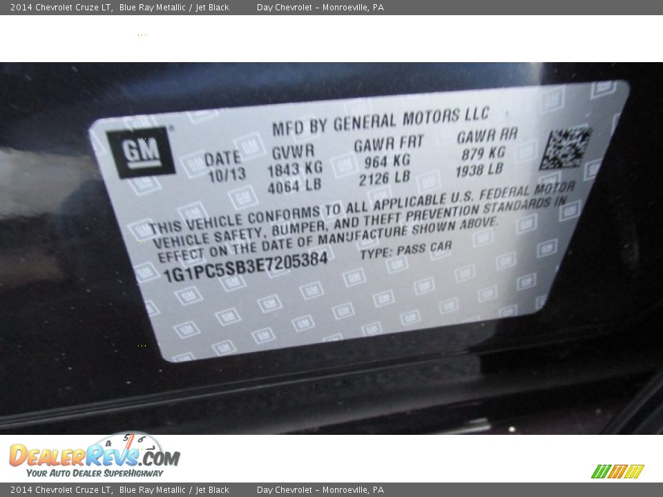2014 Chevrolet Cruze LT Blue Ray Metallic / Jet Black Photo #19