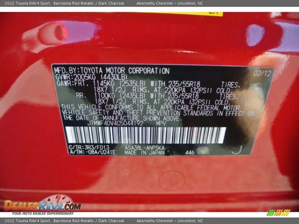 2012 Toyota RAV4 Sport Barcelona Red Metallic / Dark Charcoal Photo #7