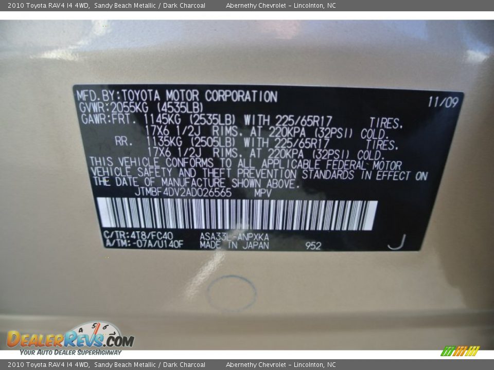 2010 Toyota RAV4 I4 4WD Sandy Beach Metallic / Dark Charcoal Photo #7