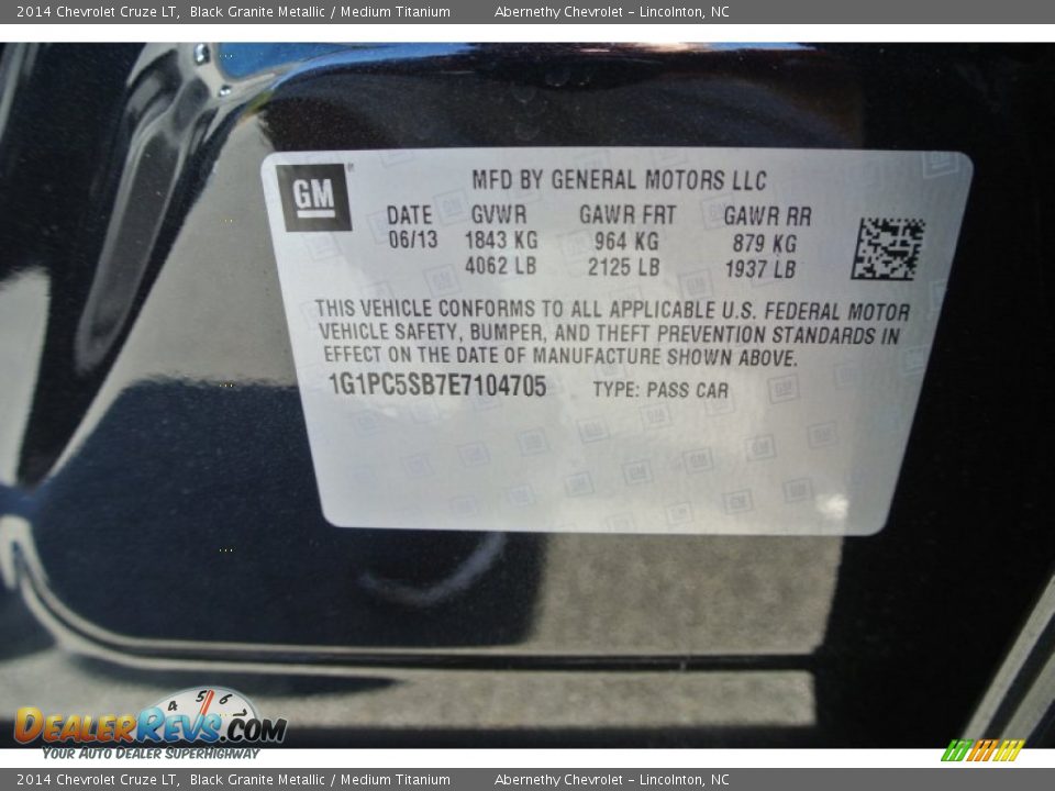 2014 Chevrolet Cruze LT Black Granite Metallic / Medium Titanium Photo #7