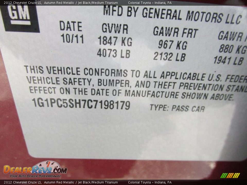 2012 Chevrolet Cruze LS Autumn Red Metallic / Jet Black/Medium Titanium Photo #19