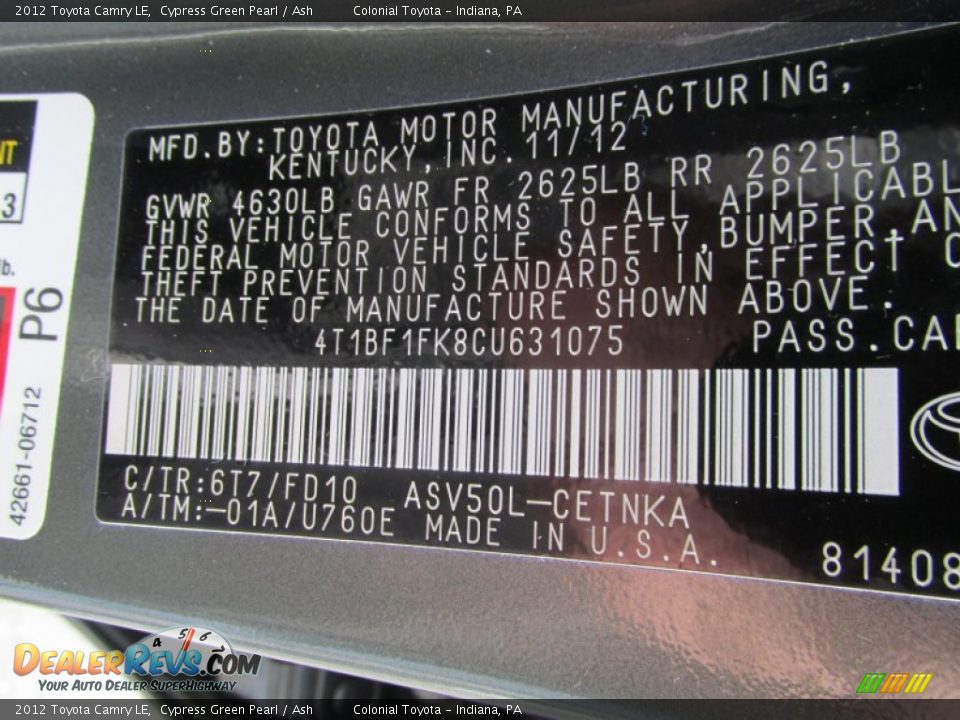 2012 Toyota Camry LE Cypress Green Pearl / Ash Photo #19