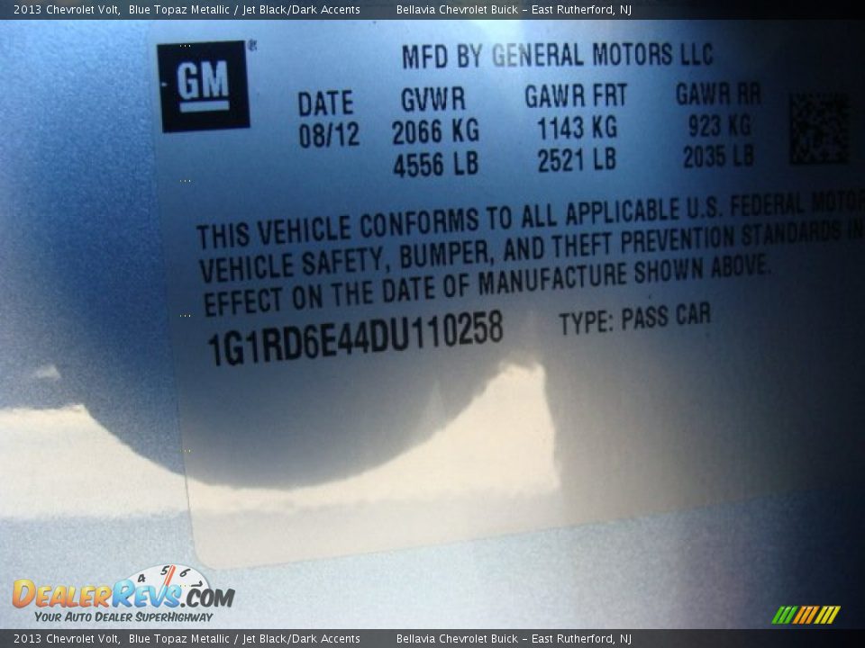 2013 Chevrolet Volt Blue Topaz Metallic / Jet Black/Dark Accents Photo #15