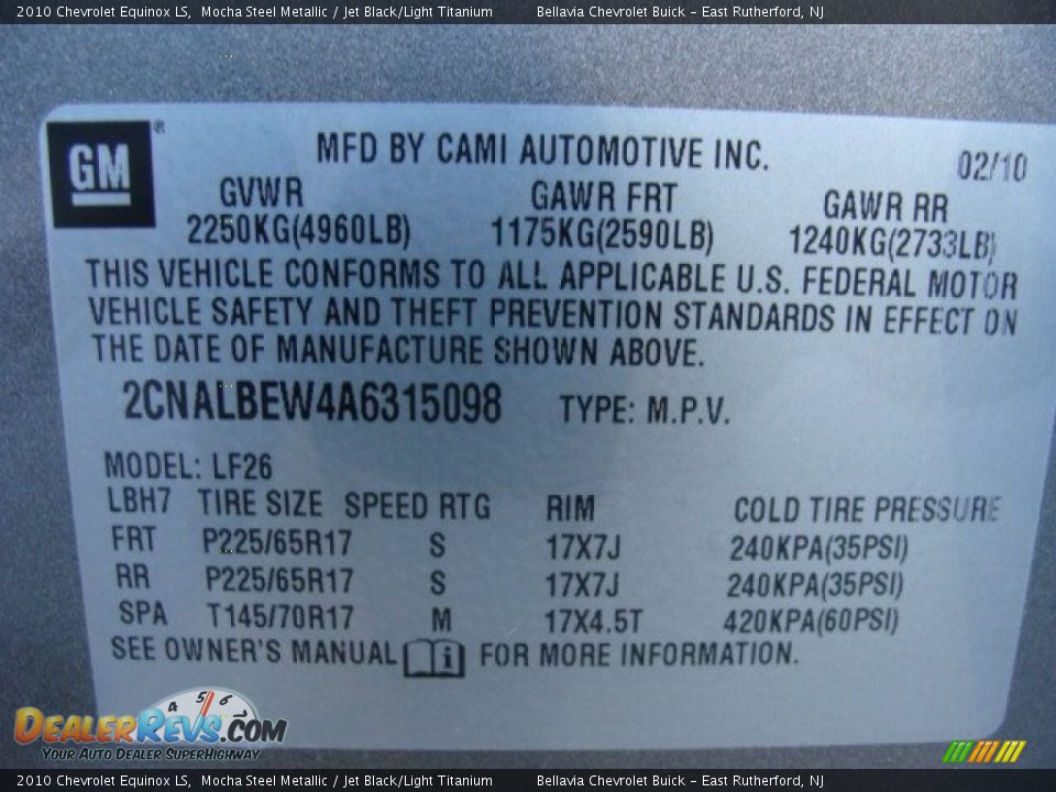 2010 Chevrolet Equinox LS Mocha Steel Metallic / Jet Black/Light Titanium Photo #15