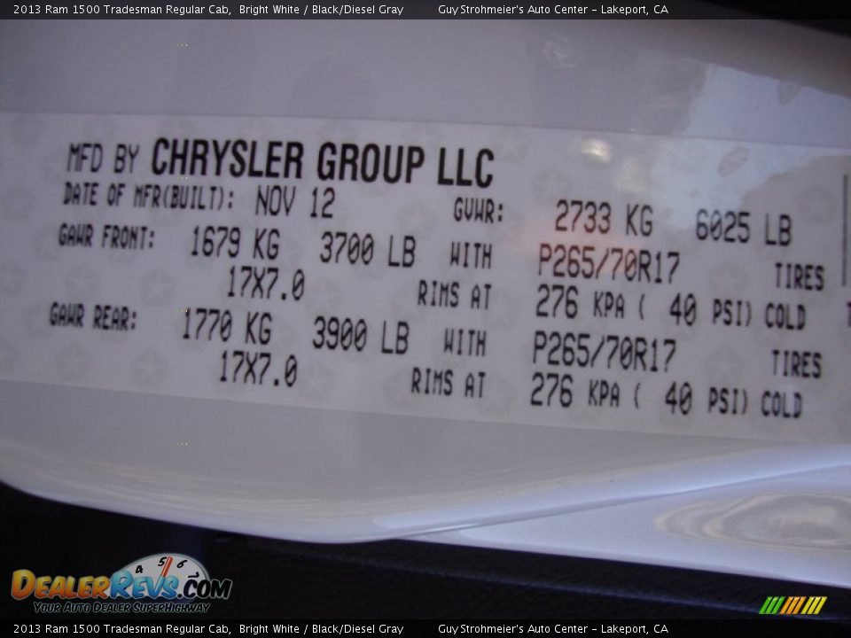 2013 Ram 1500 Tradesman Regular Cab Bright White / Black/Diesel Gray Photo #24