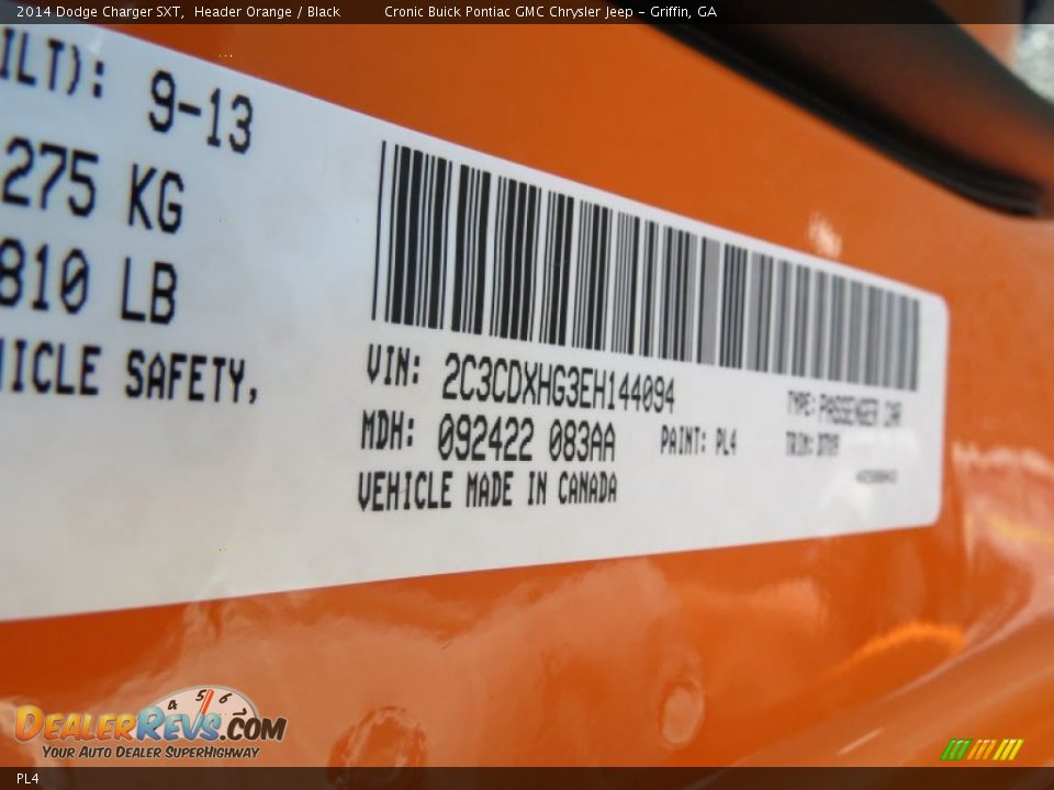 Dodge Color Code PL4 Header Orange