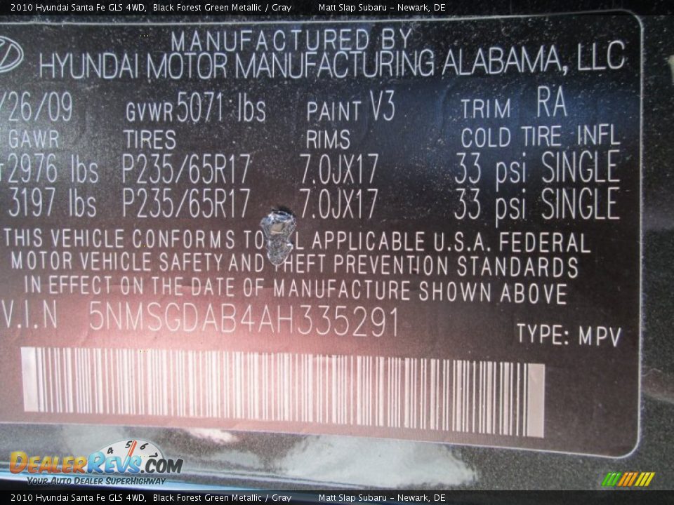 2010 Hyundai Santa Fe GLS 4WD Black Forest Green Metallic / Gray Photo #29