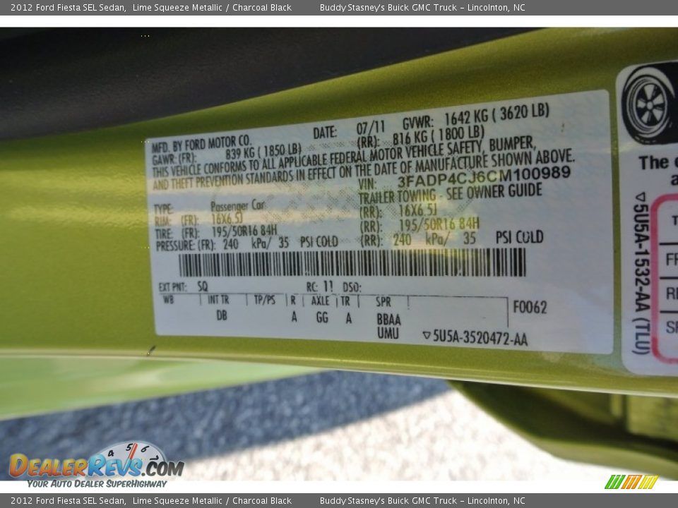 2012 Ford Fiesta SEL Sedan Lime Squeeze Metallic / Charcoal Black Photo #7