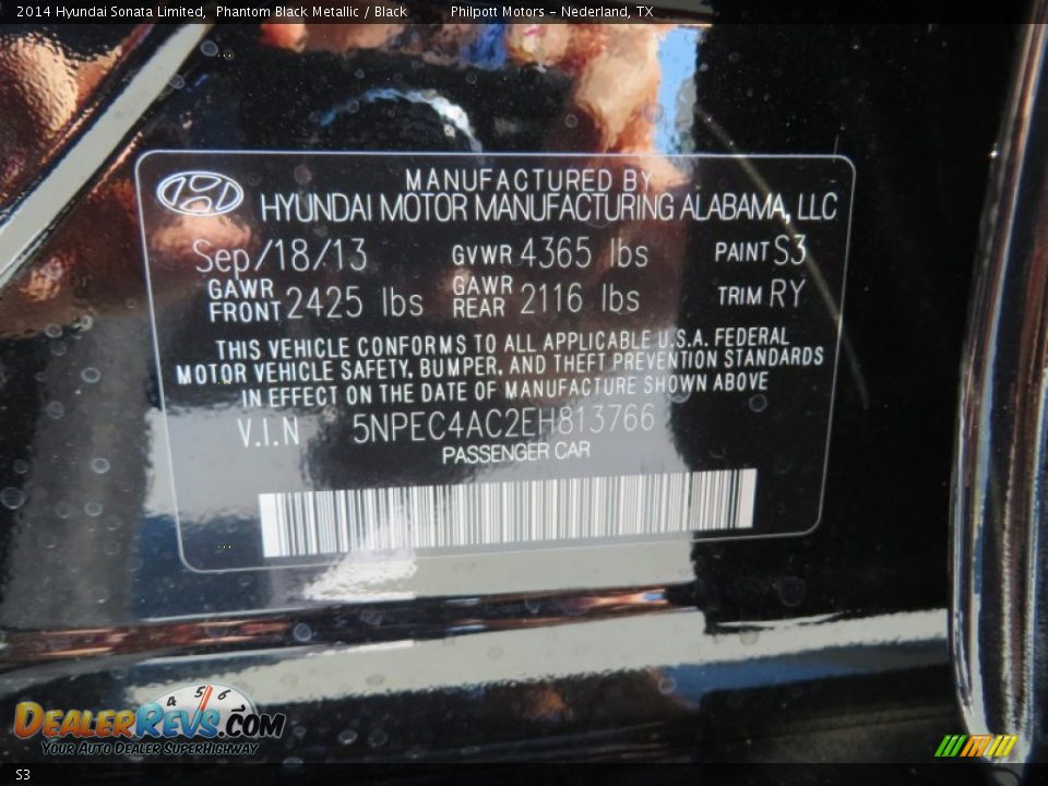 Hyundai Color Code S3 Phantom Black Metallic