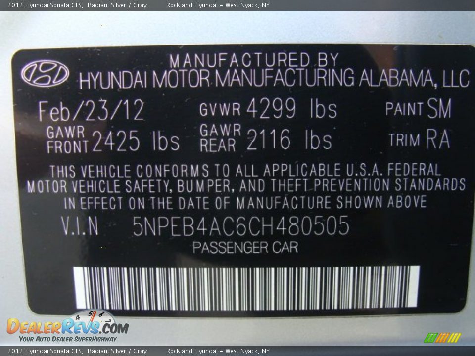 2012 Hyundai Sonata GLS Radiant Silver / Gray Photo #31